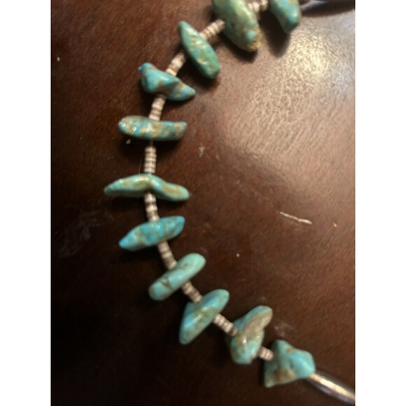 VTG Navajo Turquoise Bead Necklace Clam Shell Silver Old Natural Stone 18 Inch - Picture 2 of 6